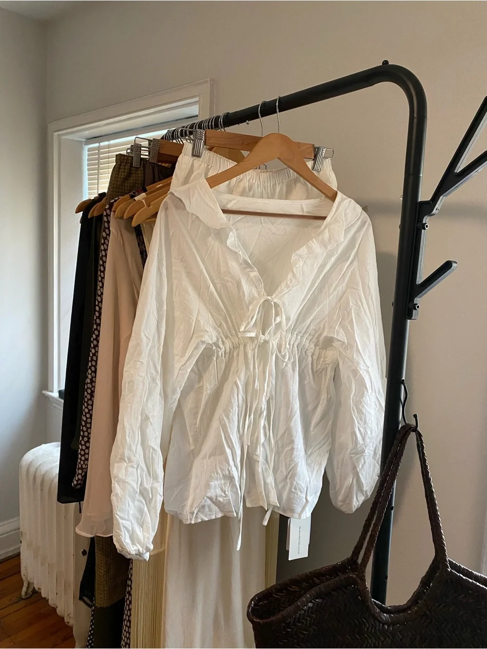 Commense White Ruffled V-Neck Drawstring Blouse Set - Picture 3 of 8